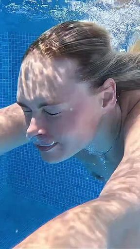 Nude Pool Tease and Masturbation While He Watches