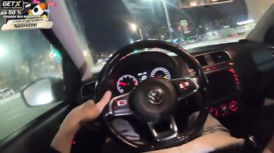 Public car blowjob by Kira Viburn and Emma Korti while cops watch