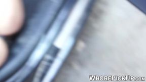 Pretty Euro street babe picked up and fed with cum in POV
