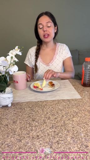 Thrilling moment from &quot;Amateur MILF Breakfast Roleplay Flashing and Rubbing Honey All Over Sticky Tits and Hairy Pussy&quot;
