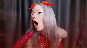 Succubus Sucks Liters of Sperm From a Dragon Dildo - To the hilt Throat!