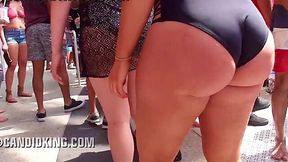 Blonde PAWG flaunts massive butt in thong outside