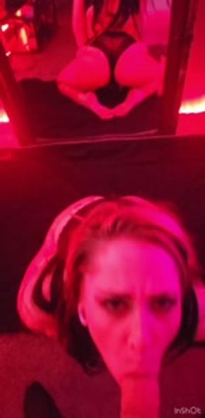 Sucking dick and getting spanked with a belt