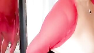 Older Hispanic old lady woman saggy breasts transparency dancing