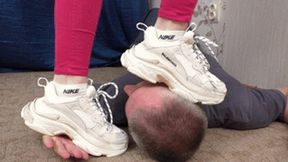 Chick in red pants oders man to kiss her brand Balenciaga sneakers, vf1883h 720p