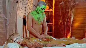 Kayla Green In Busty Hungarian Blonde Covered In Green Oil During Halloween Themed Fuck