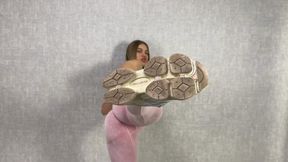 unrealistically strong and beautiful kicks in sneakers, and worship of sneakers