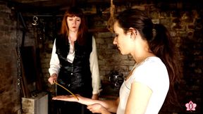 Slave Mila Endures 24 Cold-hearted Hand Caning Strokes from Mistress Roxy