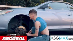 NEXT DOOR TWINK - Roadside Breakdown Leads to Bareback Twink Breeding