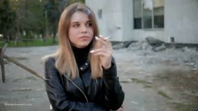 Biker Babe Smoking