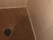 Big white cock cumming in camp shower