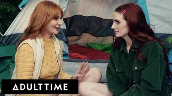 Lacy Lennon and Aria Carson tribbing on a lesbian camping trip