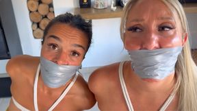 Bound, Gagged and Hogtie. Burlglar Silences Latina and Rachel Lei with their own Panties HD