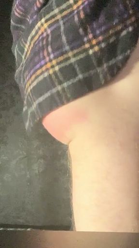 Crossdressers Self Spanking with Tied Balls and Small Dick