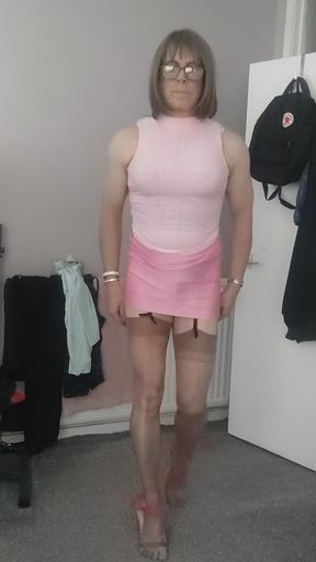 Crossdresser holly with a bulge in her skirt