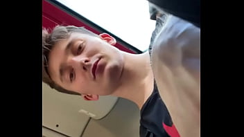 Twink coming home from school masturbates big cock on the bus and make huge cum on the seat