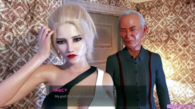 Young blonde seduces gray-haired motel owner in animated fantasy scene