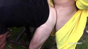 Fuckd barebakc by his friend in the garden dressed in POKEMON