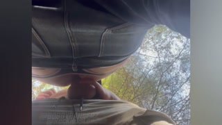 Bent over between some trees, he gets it rough and raw