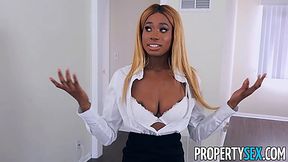 Busty ebony estate agent knows how to satisfy her Client with deep POV BJ