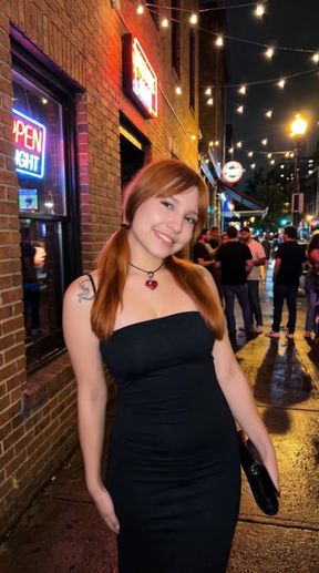 Red hair, black dress