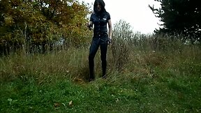 Sandralein33 Smoking Police Woman in Lack Leggins Outdoor