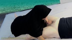 AsianSuckers muslim TEEN in hijab sucks sperm from a white cock- as MP4