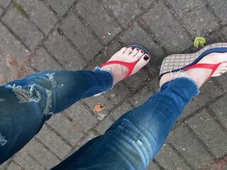 flip flops and slender jeans - public crossdressing