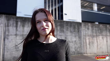 GERMAN SCOUT - Small Redhead Teen Peach Delina Pick Up for First Casting Fuck
