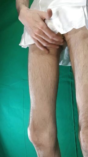 Yellow Plaid Thong and Satin White Nightgown