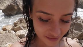stepparent and stepdaughter fuck on the beach as beachgoers watch