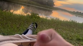Jerk off in public, at a beautiful summer morning