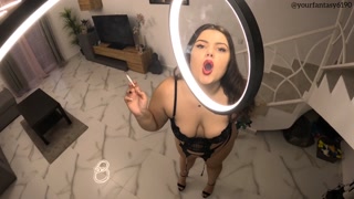 Sexy smoking with red lipstick close-up (full video on my vanilla page)
