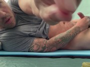 Quiet wank & cum eat in my tent. Buddy was sitting just outside.