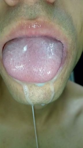 mouth milk, long tongue, sloopy, hard, kiss, tongue, playing with your cum, submissive, throat   Clip 2