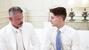 MasonicBoys - Hunky suited silver fox Reece Scott barebacks cute twink