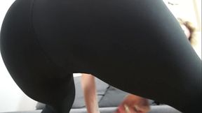 Curvy ass shaking and pov face sitting in black leggins and shiny spandex leggins
