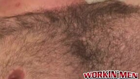 Hairy stud shoots a thick load after intense masturbation