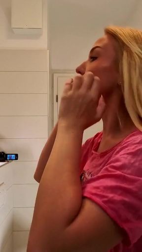 Super hot amazingly beautiful all natural big tits big ass blonde touches her pussy and panties under her skirt in the&hellip;   Clip 1