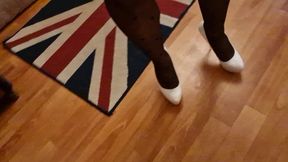 Sexy Trio of High Heels, I Secretly Walk in Their Pantyhose and Play with the Heels