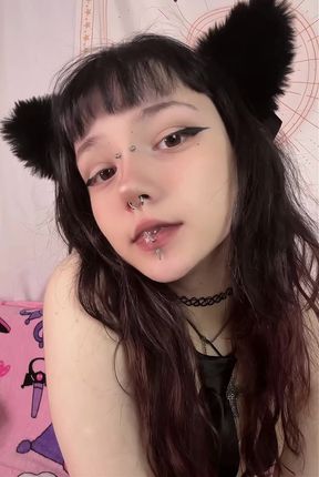 Goth catgirl teen spits on cock