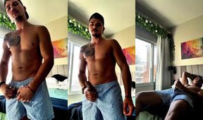 Inked Russian Tom Storm Jerks Massive Cock to Gushing Cum Explosion