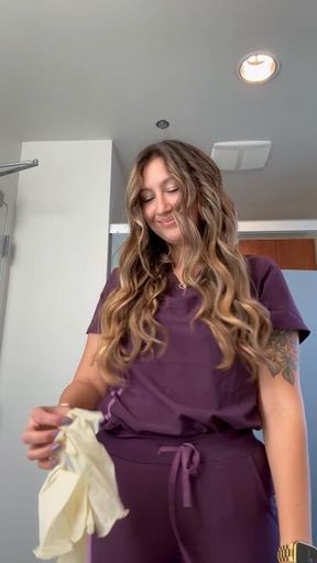 Shhhh a fan tipped me to wear fishnets under my scrubs to work hehe and of course I have to be naughty!🧤🦷🩵💋 Discounted for subscribers!