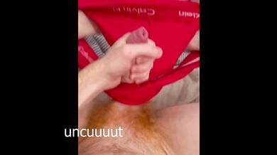 Red Head Guy Moaning Uncircumcised Cum Oozing Through Calvin Klein Panties Feet Solo Mess