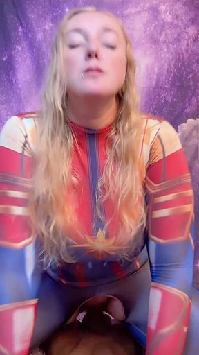 Captain Marvel Rides an Ebony Dildo