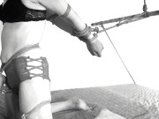 Bamboo Strappado bondage in bed - THIS PUSSY IS MINE