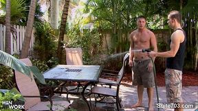 Sexy gay gets nailed and facialized outdoors