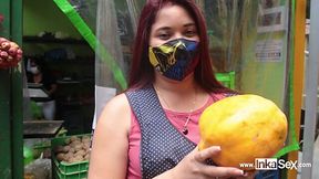 Latina Fruit Vendor Gets Creampied by Peruvian Stud with Big Dick