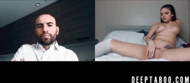 Athena Faris wanks her big tit for bald stud's pleasure