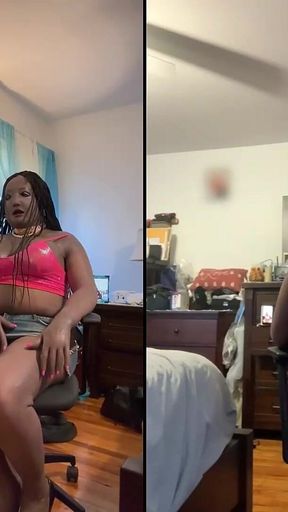 Black Babe Danae in a Super Tiny Mini Skirt Rubbing Her Pussy
